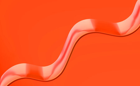 3d illustration of red wavy flowing liquid on orange background.の写真素材