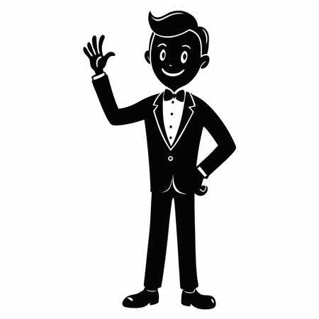 young man in tuxedo with hand up cartoon vector illustration graphic designのイラスト素材