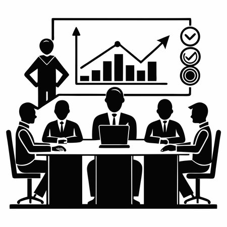 Business people working in the office with charts and graphs, vector illustrationのイラスト素材
