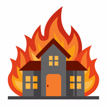 House on fire icon. Flat illustration of house on fire icon for web designのイラスト素材
