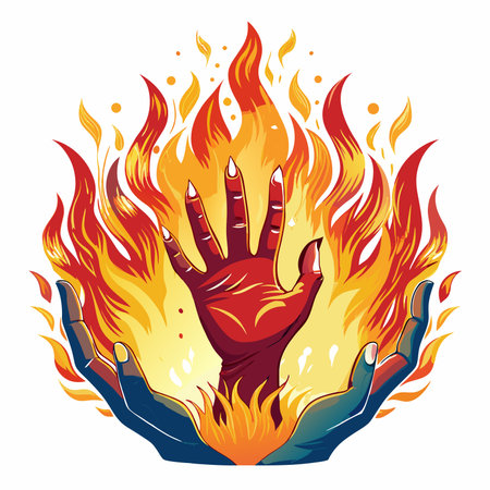 Hand in a fire. Vector illustration isolated on a white background.のイラスト素材