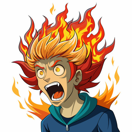 A woman with anger, emotion, and fire Angry man in a fire. Vector illustration for your design.のイラスト素材