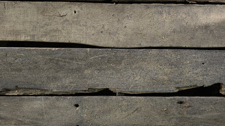 Old wooden floor with soil and sand on the surface for background.の写真素材