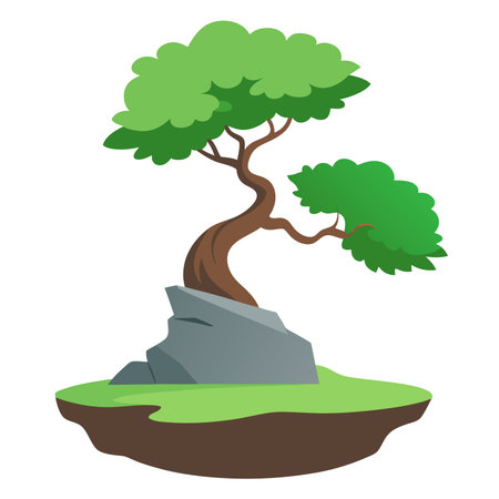 Bonsai tree with beautiful bush shape Bonsai tree on a rock. Vector illustration isolated on white background.のイラスト素材