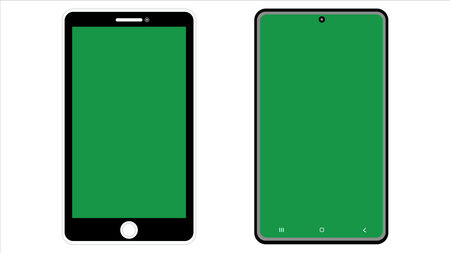 Smartphone, mobile phone, illustration of a scene with a blank green screen.のイラスト素材