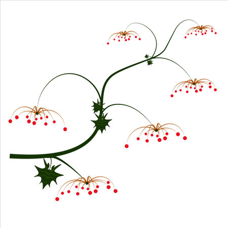 Red flower vine with green leaves blooming in clustersのイラスト素材