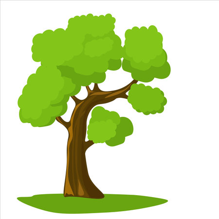 Green tree green ground white background scene illustrationのイラスト素材