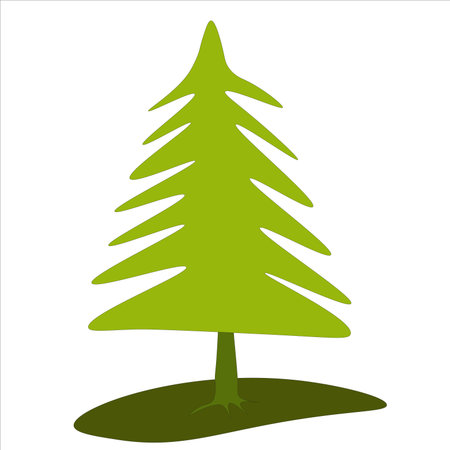 Green umbrella-shaped pine trees and grass elements, illustration of a white backgroundのイラスト素材