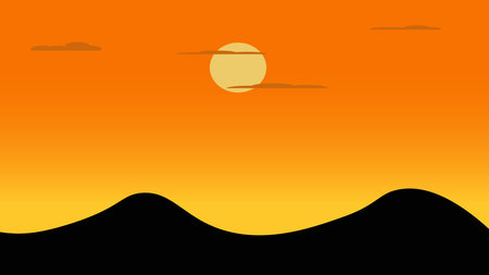 Sunset view yellow sky black mountain shadow background illustrationのイラスト素材