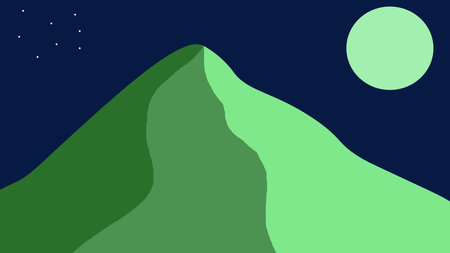 Illustration of a full moon on a blue sky and snowy mountain view.のイラスト素材