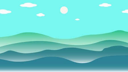 Illustration of bright sky, mountains and morning fogのイラスト素材