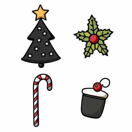 Christmas bells, canes, and holly leaves.のイラスト素材