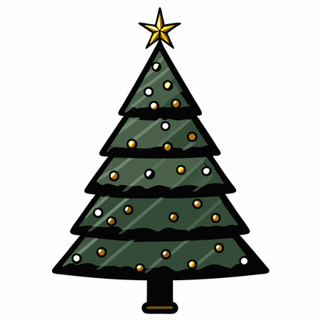 A gray Christmas tree decorated with twinkling lights on Christmas Day.のイラスト素材