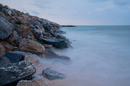 Breakwater in the sea in the morning and long exposure photography