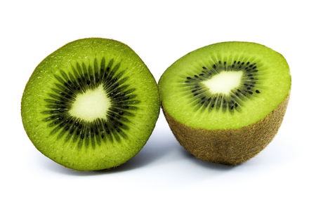 Juicy kiwi fruit isolated on white backgroundの写真素材