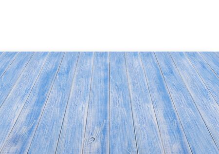 Blue Wood table top on white backgroundの写真素材