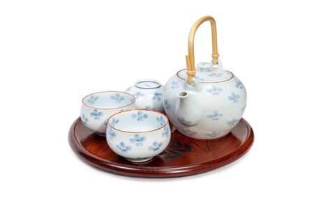Closeup of tea set on white background. File contains with clipping path.の写真素材
