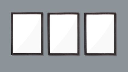 Three empty advertising billboards on gray background the wall of building, Blank copy space for add...