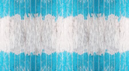 Vintage Blue and white color painted wood wall as background or texture, Natural pattern. Blank copy space.の写真素材