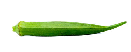 Green fresh okra isolated on white background.の写真素材