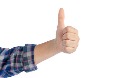 Woman hand showing symbols and gestures isolated on white background. File contains with clipping path So easy to work.の写真素材