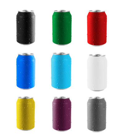 Colorful cans collection isolated on white background.の写真素材