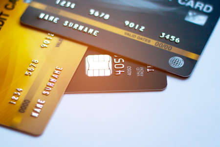 Selective focus Credit card on with background, Used for cash replacement And buy online or pay products or pay billsの写真素材
