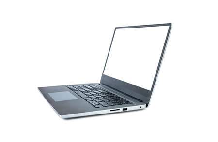 Modern slim design laptop with blank screen, Aluminum material, isolated on white background. template laptop Mock up.の写真素材