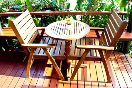 two wood seat in natureの写真素材