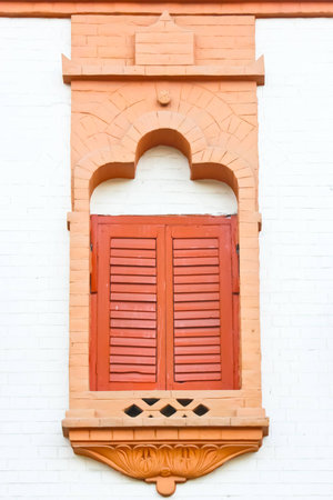 wood window on wallの写真素材