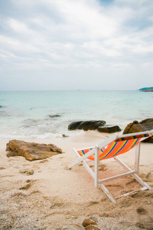 colorfull chair near sea viewの写真素材