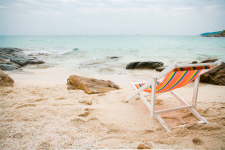 colorfull chair near sea viewの写真素材