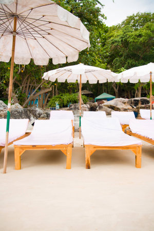 colorfull chair near sea viewの写真素材