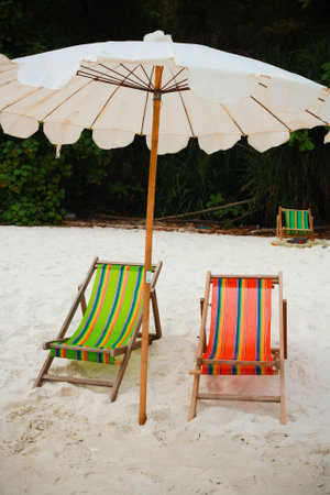 colorfull chair near sea viewの写真素材