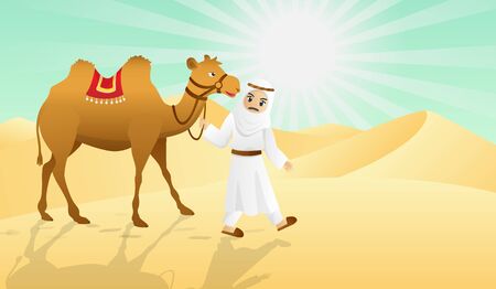camel and the arabian man in desertのイラスト素材