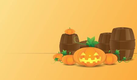 holloween pumpkins and the wood barrelのイラスト素材
