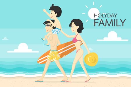 Happy family on the beach vector illustrationのイラスト素材