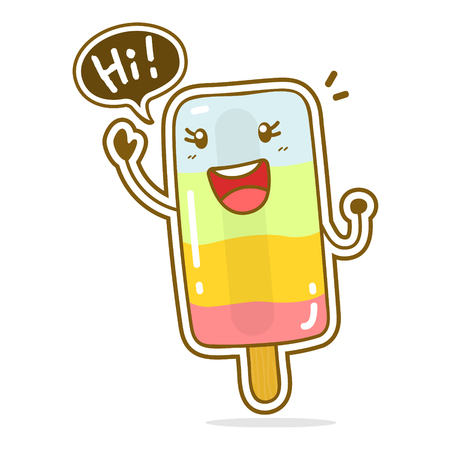 Cute ice creame with happy action vector cartoon illustrationのイラスト素材