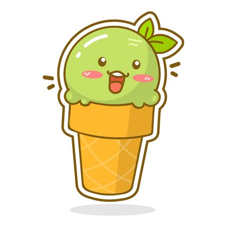 Cute ice creame with happy action vector cartoon illustrationのイラスト素材