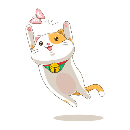 Cute orange playing cat vector illustrationのイラスト素材