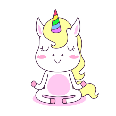 Cute Unicorn meditate in yoga pose vectorのイラスト素材