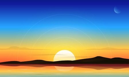 Illustration pour Dawn sky and lake landscape vector background - image libre de droit