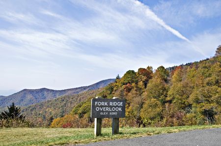 A sign on an observation point along the Blue Ridge Parkway.の写真素材