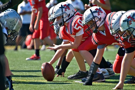 Forsyth County, Cumming, GA - October 2, 2010 - Young quarterback ready to call the play during a regular season game between the Raiders and the Eagles.のeditorial素材