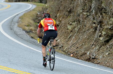 CLAYTON; GA - APRIL 14 : Man riding in the Tour of GA Gran Fondo; April 14; 2013; in Clayton; GA. The National Championship Series offers some of the longest timed sections and most challenging terrain of any Gran Fondo. のeditorial素材