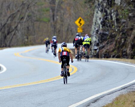 CLAYTON; GA - APRIL 14 : A group of riders in the Tour of GA Gran Fondo; April 14; 2013; in Clayton; GA. The National Championship Series offers some of the longest timed sections and most challenging terrain of any Gran Fondo. のeditorial素材