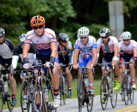 Dahlonega, GA- September 28, 2014- A group of men riding during the 6-Gap Century Bicycle Ride.のeditorial素材