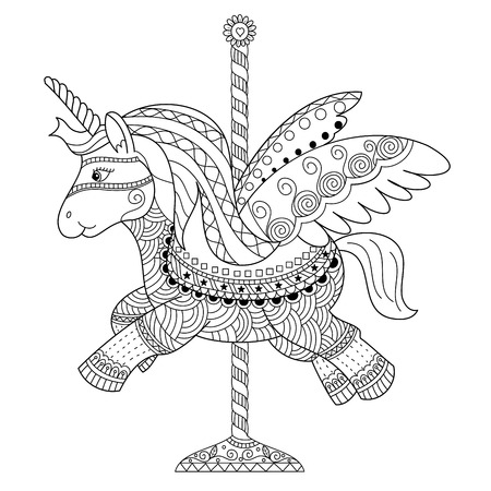 Coloring book page of cute unicorn doodle style.vector illustration.Hand drawn.のイラスト素材