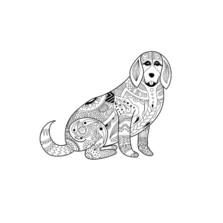Handdrawn dog for coloring book.vector illustration.のイラスト素材