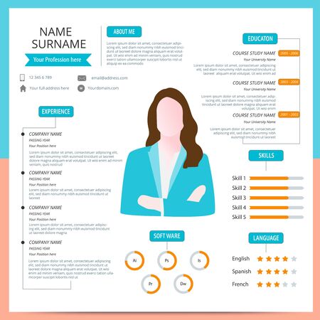 Online cv template. Resume template. Vector illustration. Flat design.のイラスト素材